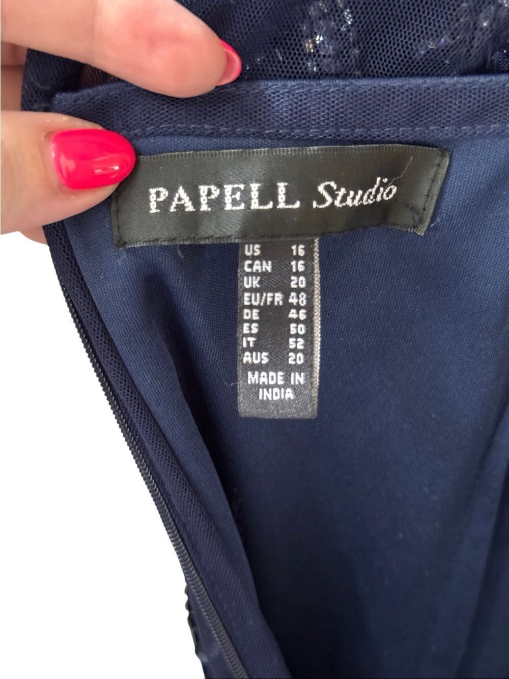 Papell Studio Navy Blue Beaded Mesh Formal Gown Dress Plus Size 16 - Picture 3 of 16